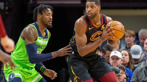 Cavaliers center Tristan Thompson looks to make a move against the Timberwolves.